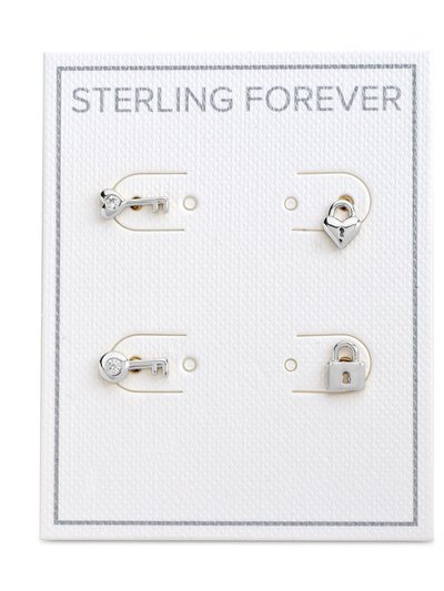 Sterling Forever Lock and Key Stud Set Earrings product