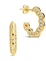 Marisole CZ Rose Petal Hoop Earrings - Gold