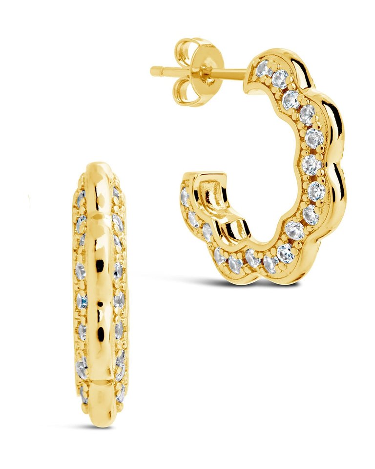 Marisole CZ Rose Petal Hoop Earrings - Gold