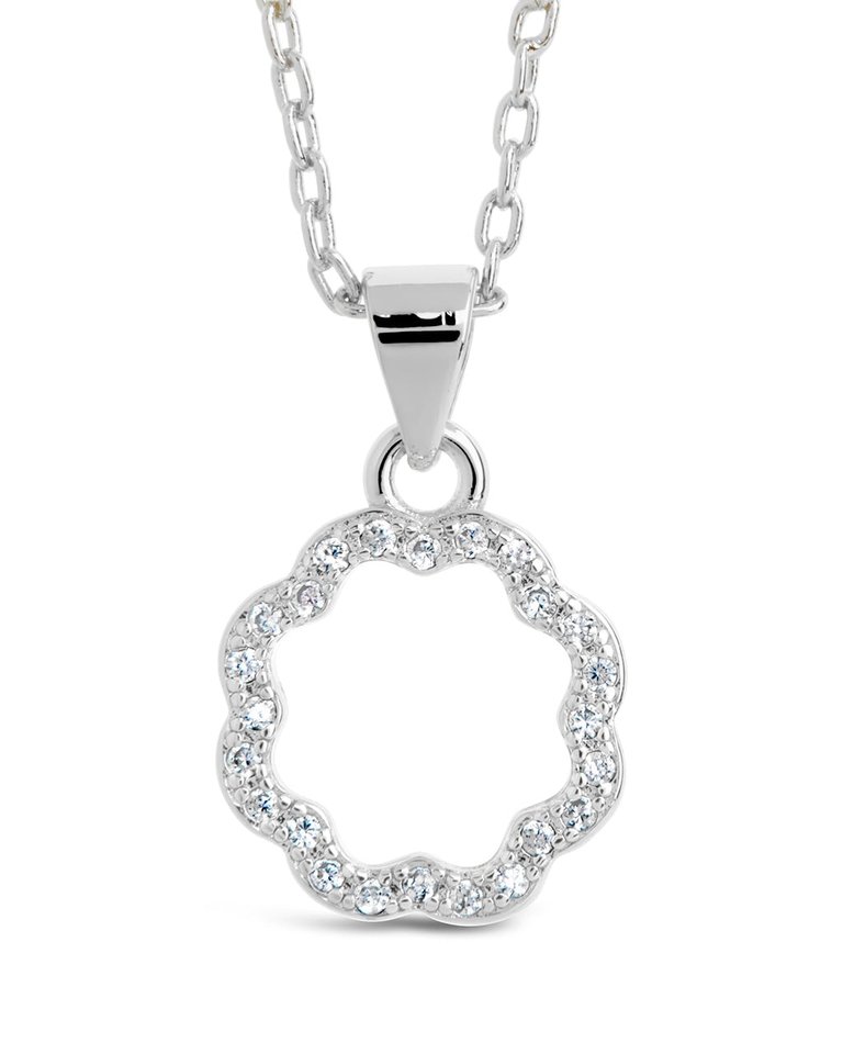 Marisole CZ Rose Petal Outline Pendant Necklace - Silver