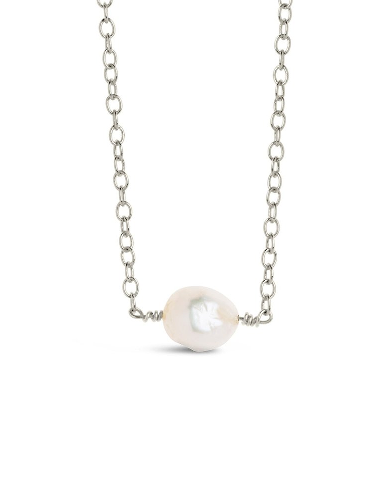 Medium Pearl Pendant Necklace - Silver