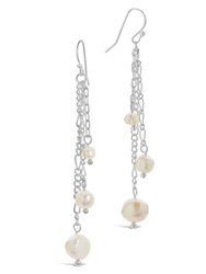 Mixed Chain Link Pearl Dangle Earrings - Silver