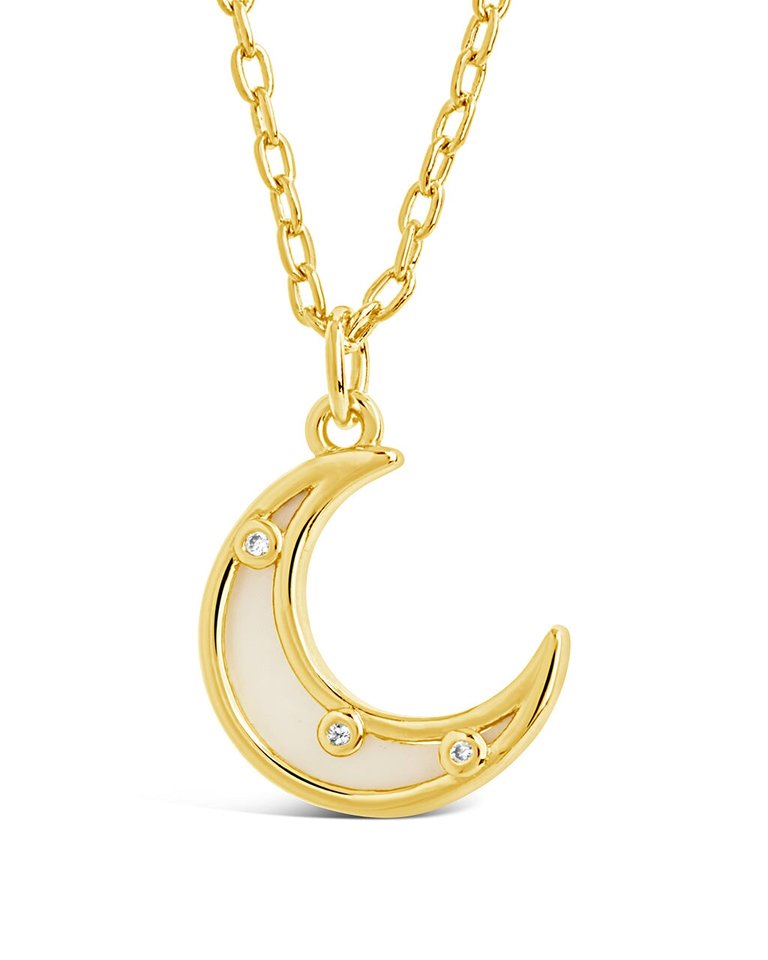 Nuria Moonstone & CZ Moon Pendant Necklace - Gold