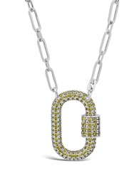 Pave CZ Carabiner Lock Necklace - Silver