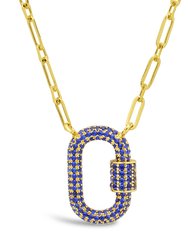 Pave CZ Carabiner Lock Necklace - Gold