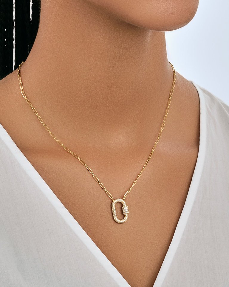 Pave CZ Carabiner Lock Necklace