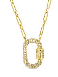 Pave CZ Carabiner Lock Necklace - Gold