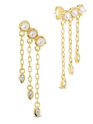 Rhiannon Dangling CZ & Pearl Tiered Stud Earrings - Gold