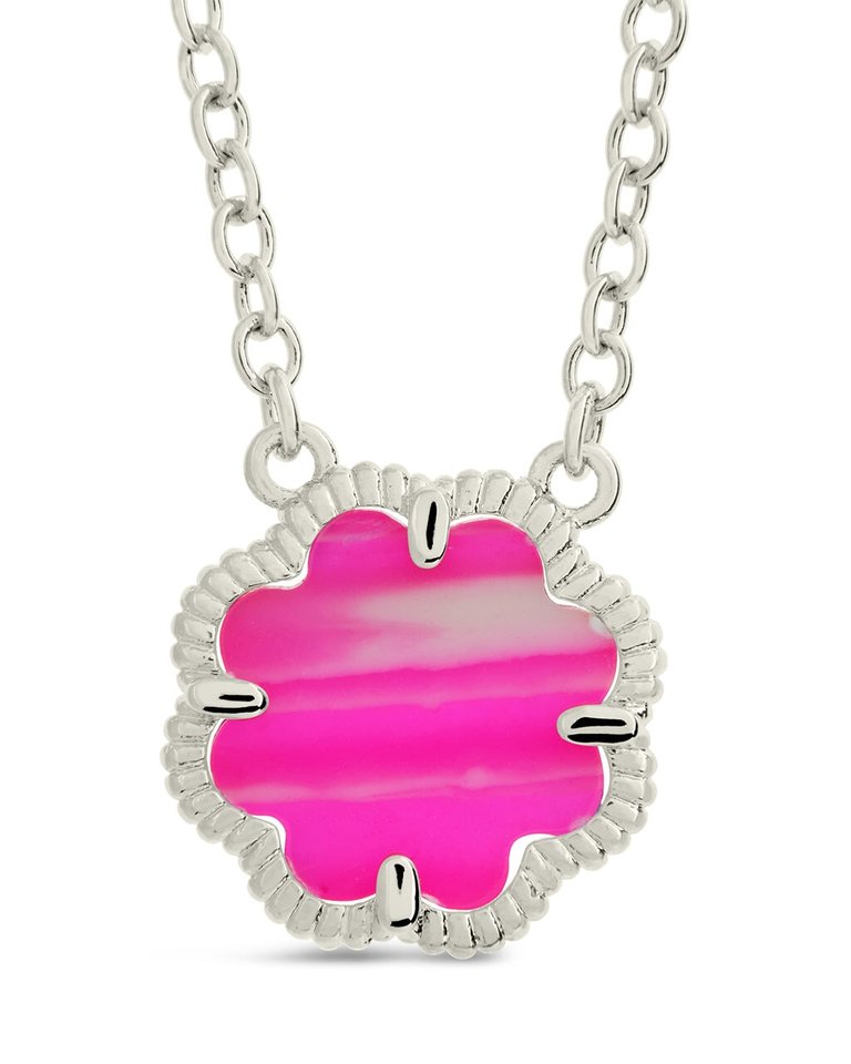 Rose Petal Pendant Necklace - Silver/Pink Turquoise