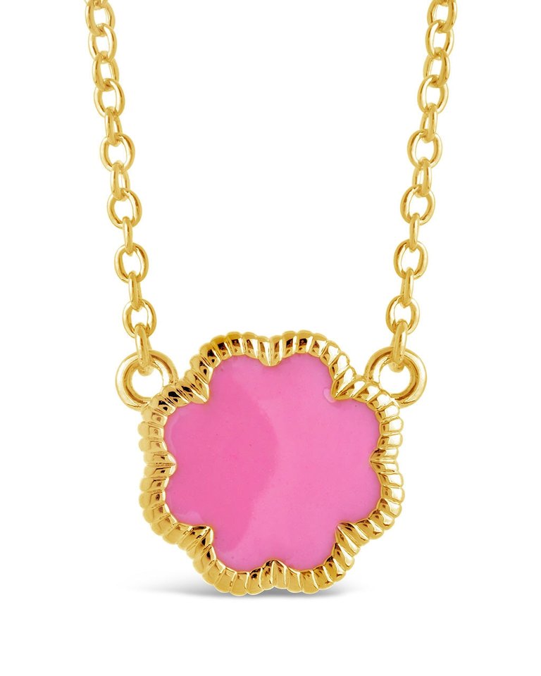 Rose Petal Pendant Necklace - Gold/Pink Enamel
