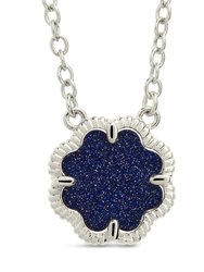 Rose Petal Pendant Necklace - Silver/Blue Aventurine