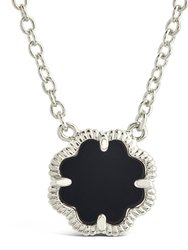 Rose Petal Pendant Necklace - Silver/Onyx