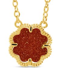 Rose Petal Pendant Necklace - Gold/Brown Aventurine
