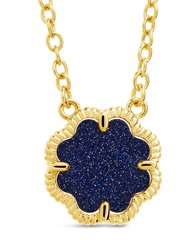 Rose Petal Pendant Necklace - Gold/Blue Aventurine