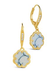 Rose Petal Short Drop Earrings - Gold/White Turquoise