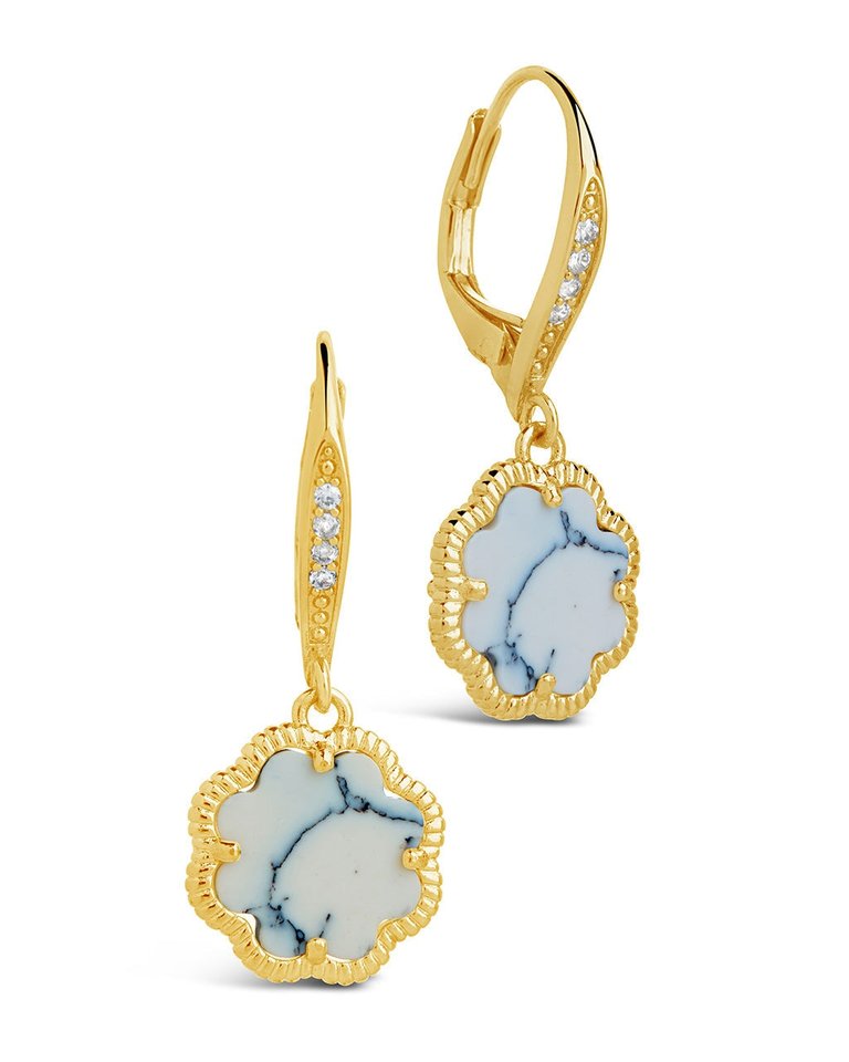 Rose Petal Short Drop Earrings - Gold/White Turquoise
