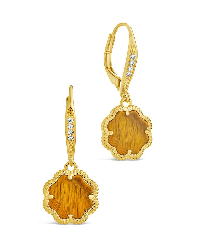 Rose Petal Short Drop Earrings - Gold/Tigers Eye