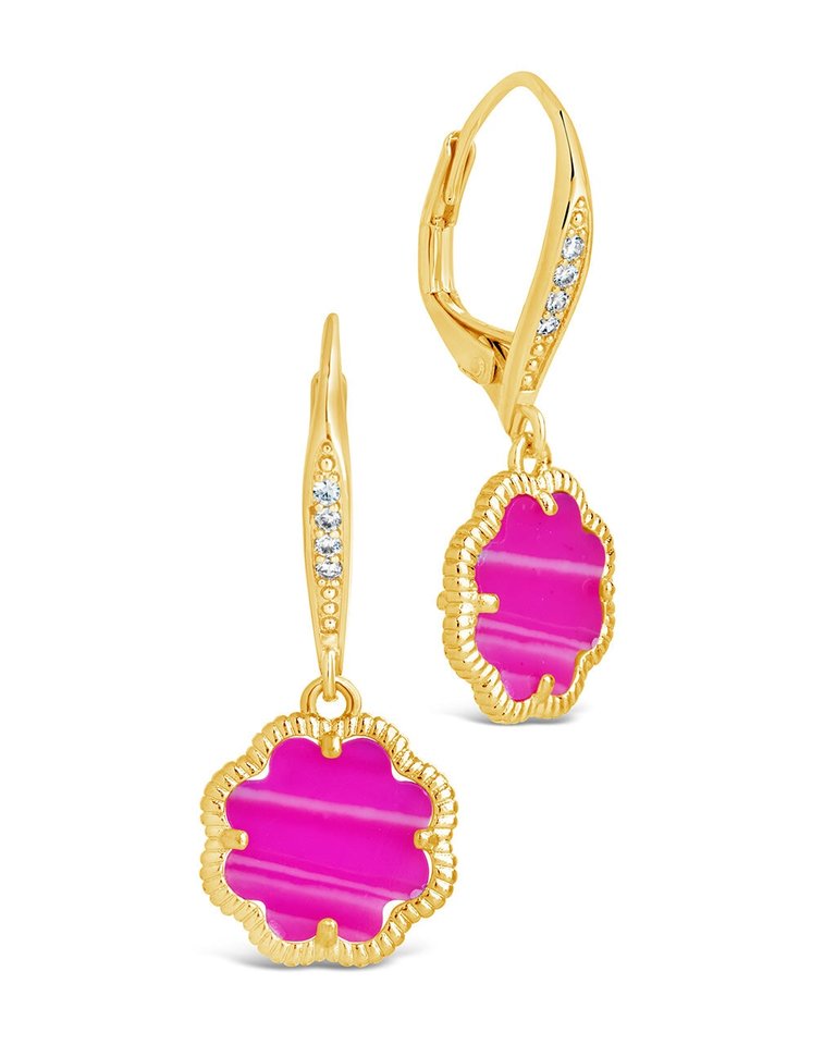 Rose Petal Short Drop Earrings - Gold/Pink Turquoise