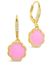 Rose Petal Short Drop Earrings - Gold/Pink Enamel