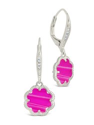 Rose Petal Short Drop Earrings - Silver/Pink Turquoise
