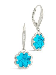 Rose Petal Short Drop Earrings - Silver/Turquoise