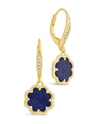 Rose Petal Short Drop Earrings - Gold/Blue Aventurine