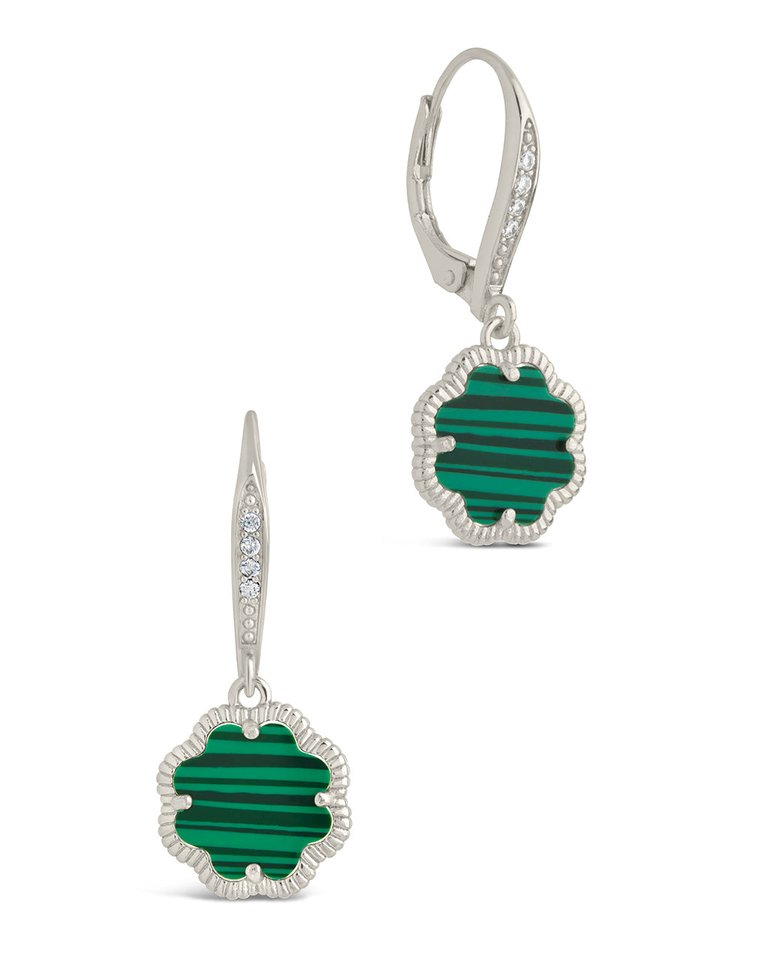 Rose Petal Short Drop Earrings - Silver/Malachite