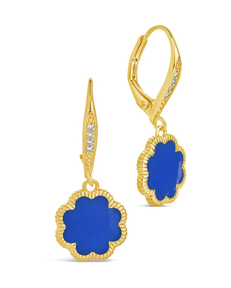 Rose Petal Short Drop Earrings - Gold/Blue Enamel