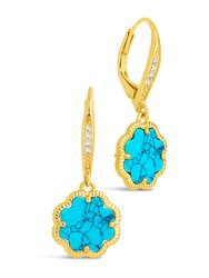 Rose Petal Short Drop Earrings - Gold/Turquoise