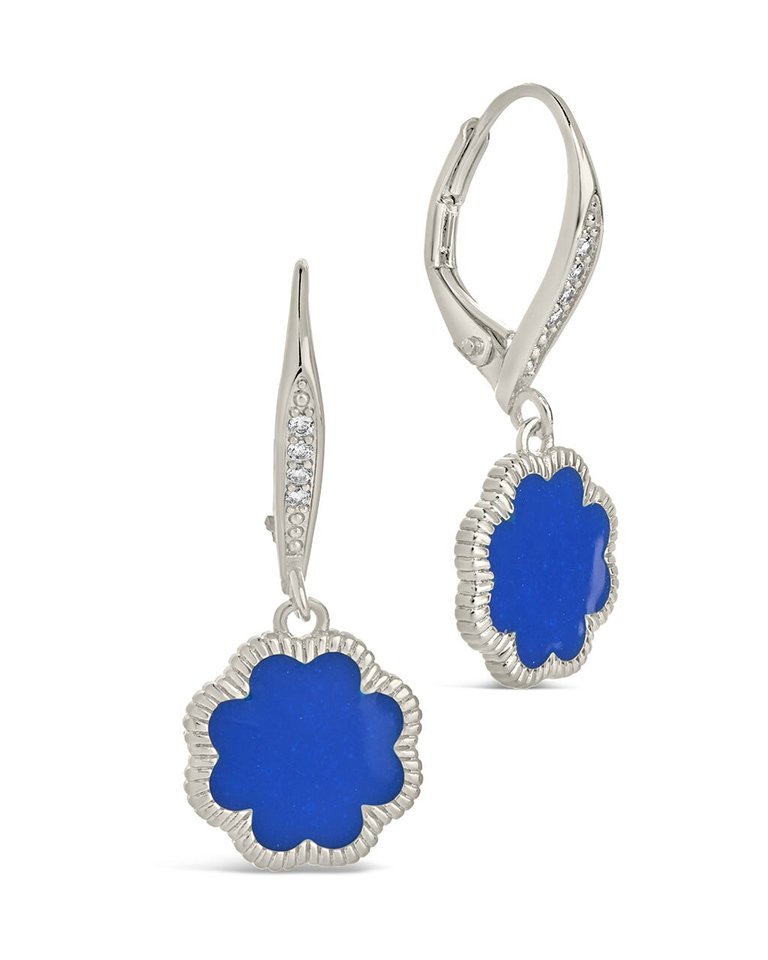 Rose Petal Short Drop Earrings - Silver/Blue Enamel