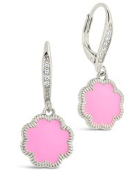 Rose Petal Short Drop Earrings - Silver/Pink Enamel