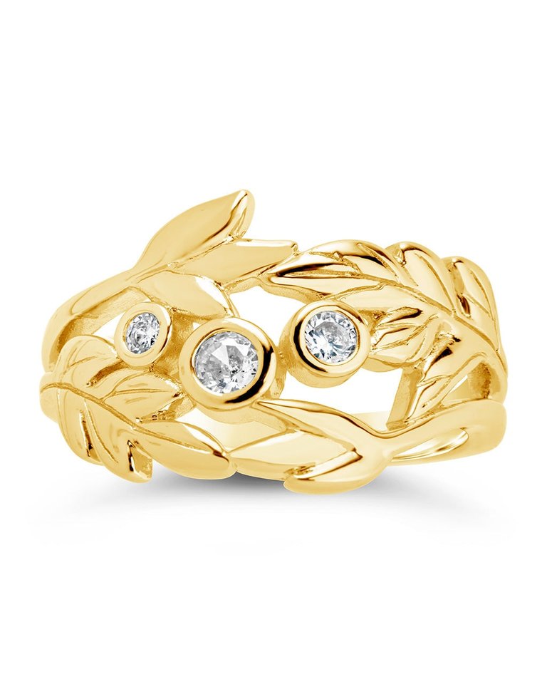 Sicily CZ Leaf Ring - Gold