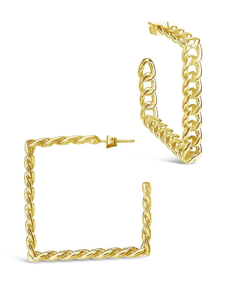 Square Cuban Link Hoops - Gold