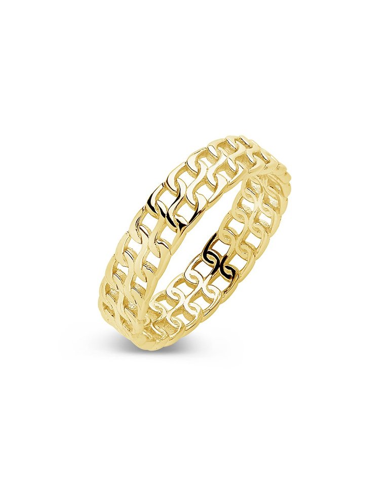 Sterling Silver 2 Row Chain Ring - Gold