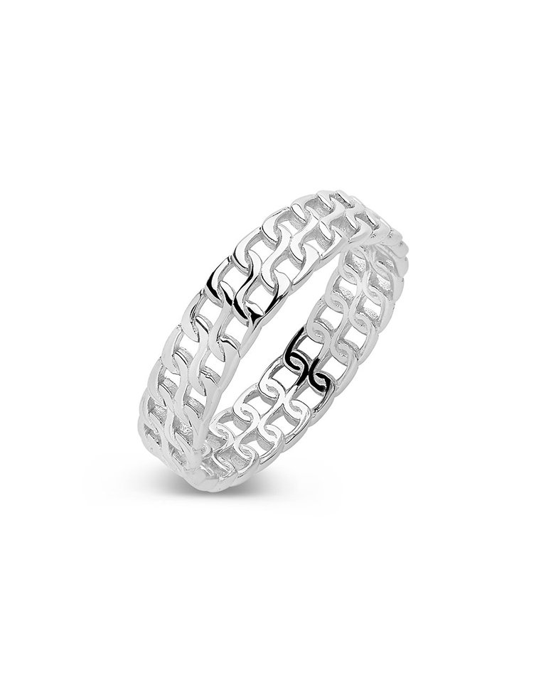 Sterling Silver 2 Row Chain Ring - Silver