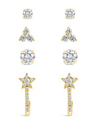 Sterling Silver 4pc Everyday CZ Earring Set - Gold