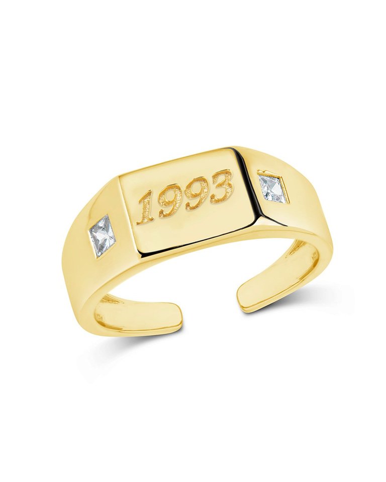 Sterling Silver Birth Year Signet Ring - Gold