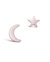 Sterling Silver Crescent & Star Asymmetrical Studs - Rose Gold