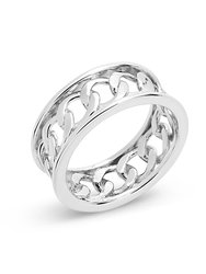 Sterling Silver Curb Chain Band Ring - Silver