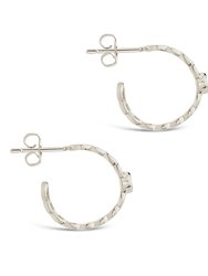 Sterling Silver Curb Chain Hoops with Bezel CZ