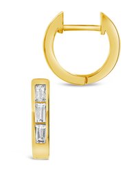 Sterling Silver CZ Baguette Micro Hoops - Gold