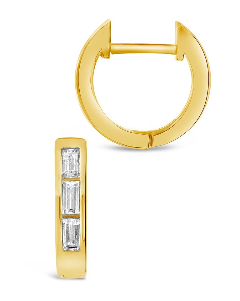 Sterling Silver CZ Baguette Micro Hoops - Gold