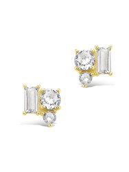 Sterling Silver CZ Cluster Studs - Gold