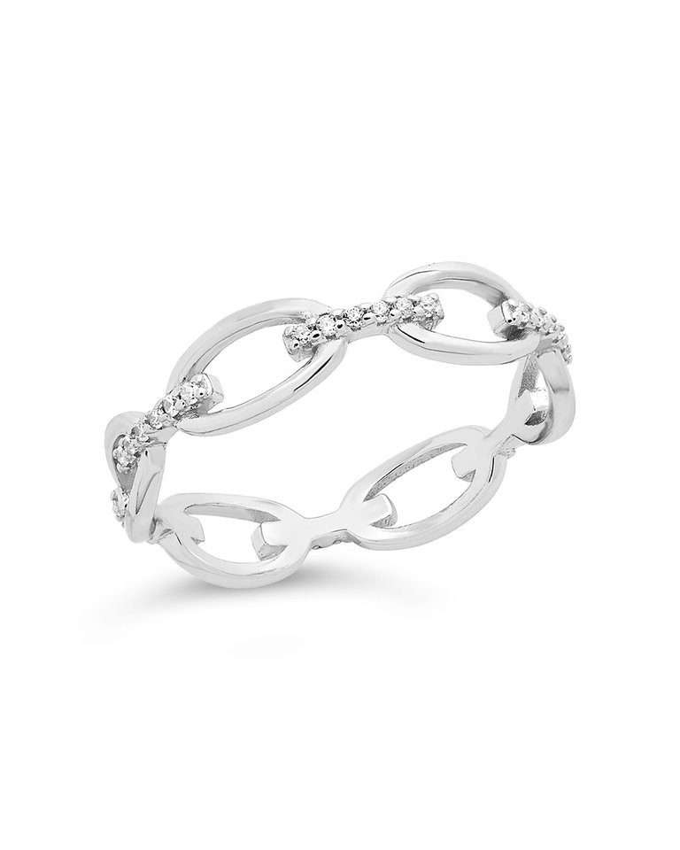 Sterling Silver CZ Open Chain Link Ring - Silver