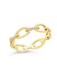 Sterling Silver CZ Open Chain Link Ring - Gold