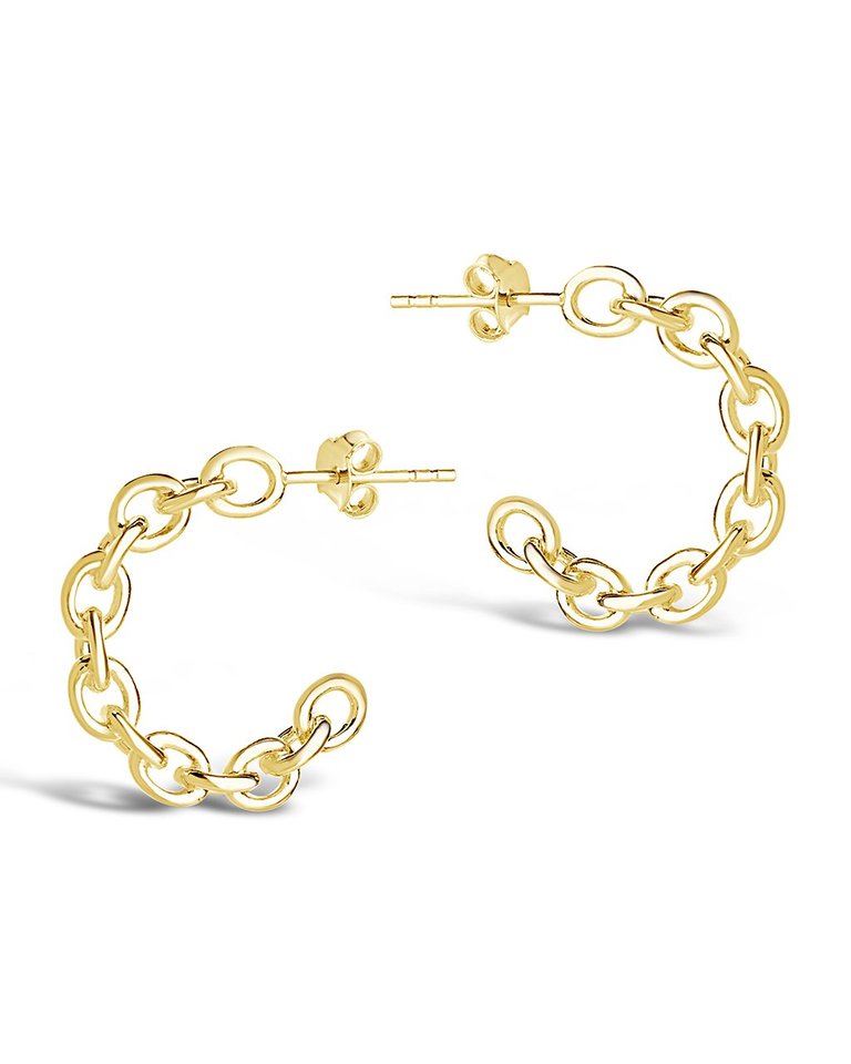 Sterling Silver Delicate Chain Hoop Earrings - Gold