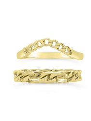 Sterling Silver Figaro & Curb Chain Link Ring Set - Gold