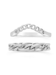 Sterling Silver Figaro & Curb Chain Link Ring Set - Silver