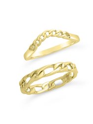 Sterling Silver Figaro & Curb Chain Link Ring Set