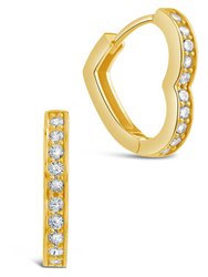 Sterling Silver Heart CZ Micro Hoops - Gold